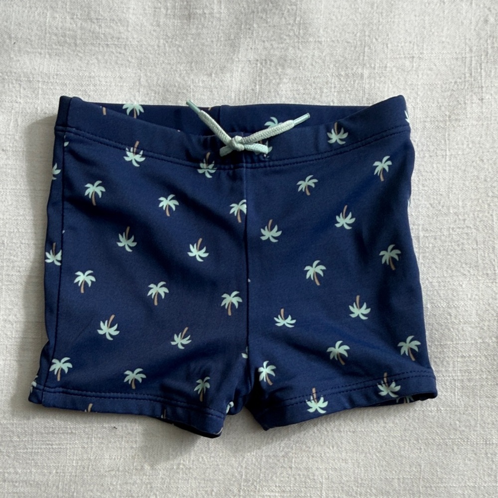 Janie and Jack Navy Palm Print Baby Swim Trunks